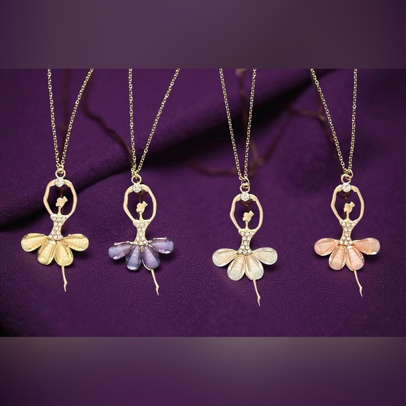 Ballerina Pendant Necklace • Crystal Ballet Dancer • Gold Tone • Blush Pink - Picture 4 of 8